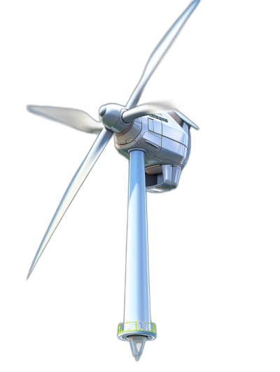 3D wind turbine with blades, flying in the air, isolated on black background, low angle shot, perspective view, frontal view, low camera position, close up, top down view, concept art in the style of [Ross Tran](https://goo.gl/search?artist%20Ross%20Tran), aerial view.