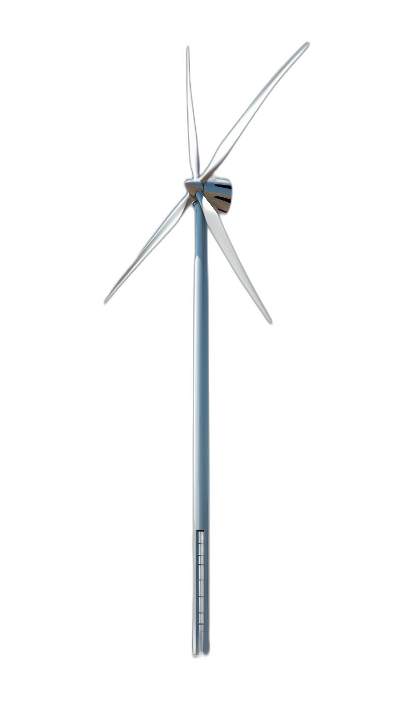 wind turbine, vector graphics, on a black background, 3D rendering, front view, white color, high resolution, high detail, high quality, high definition, high sharpness, high contrast, with high resolution and high details, in the style of high realism.