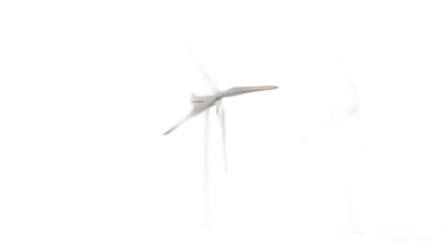 A wind turbine in the dark, seen from very far away, blurry, with a slow shutter speed, against a black background, minimalistic, simple, photographed in the style of Leica M6.