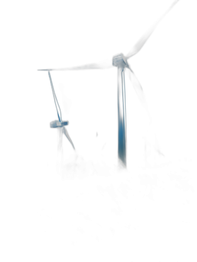 Minimalist black background with two blue glowing wind turbines, no shadows, in a low light style, rendered in the style of octane.