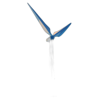 minimalist wind turbine with blue wings on a black background, in the style of minimalism, negative space, dramatic lighting, white light