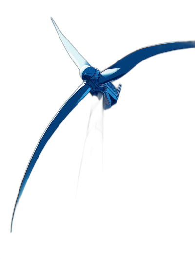 A blue wind turbine with blades in the shape of Y-shaped bones, on a solid black background, in the style of product photography with studio lighting, rendered in a hyperrealistic style using octane, presented as high resolution photography.