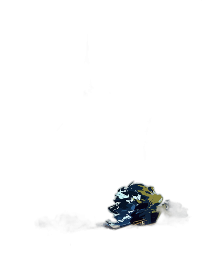 Dark background, a single person sleeping on the ground with a small yellow and dark blue dragon head above his body. The black environment is illuminated from top to bottom by a white light, creating a minimalist effect. High contrast color scheme, flat composition, telephoto lens, static posture, mysterious atmosphere. in the style of