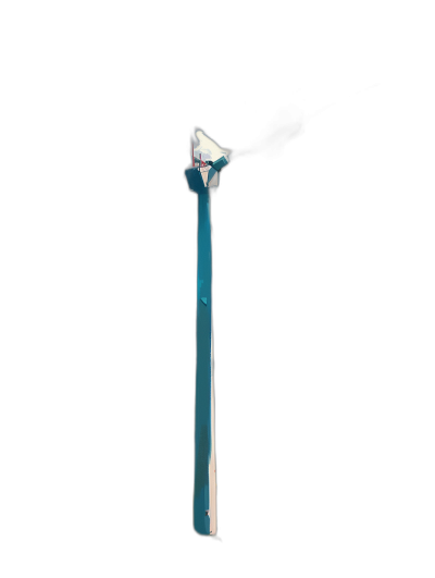 A long blue toothbrush with a diamond-shaped head floating in the air on a black background in the simple and minimalistic style with low details and no shadows and high contrast.