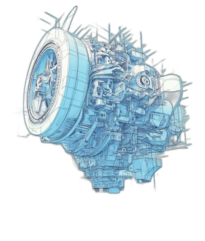 A blue pencil sketch of an engine in the style of [Katsuhiro Otomo](https://goo.gl/search?artist%20Katsuhiro%20Otomo) and [Jean Giraud](https://goo.gl/search?artist%20Jean%20Giraud) [Moebius](https://goo.gl/search?artist%20Moebius) on a black background, with blue ink outlines, in a 2D cartoon style, with simple details, a minimalistic design, flat colors, high contrast shading, white highlights, dynamic lighting, surreal details, high resolution, intricate details, sharp focus, cinematic lighting, epic and cinematic.