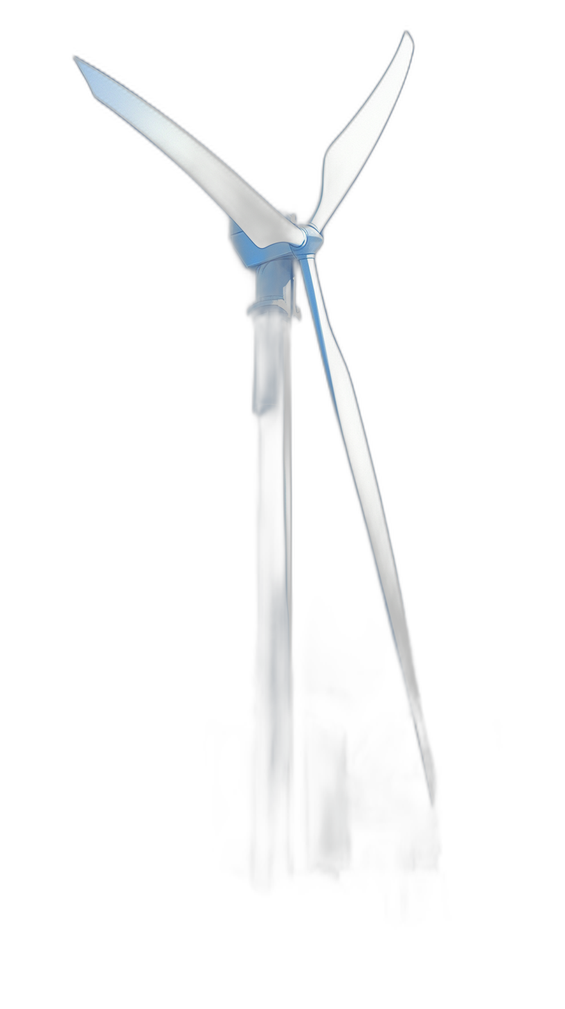 A wind turbine with blades made of blue light, on a simple black background, in high resolution, high quality, high detail, in the style of a hyper realistic, photo real image.