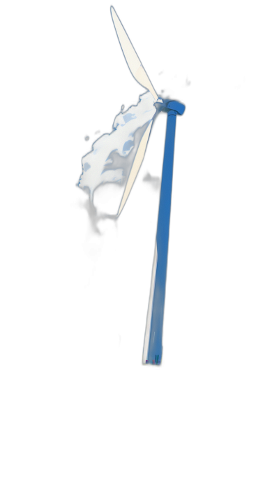 A white wind turbine with blue blades in the air against a black background, in the style of xray photography, xray art, simple and minimalistic, only light and shadow, a bright blue color, laser beams, light reflections, laser smoke, laser lights, laser effects, laser clouds. Black Background.