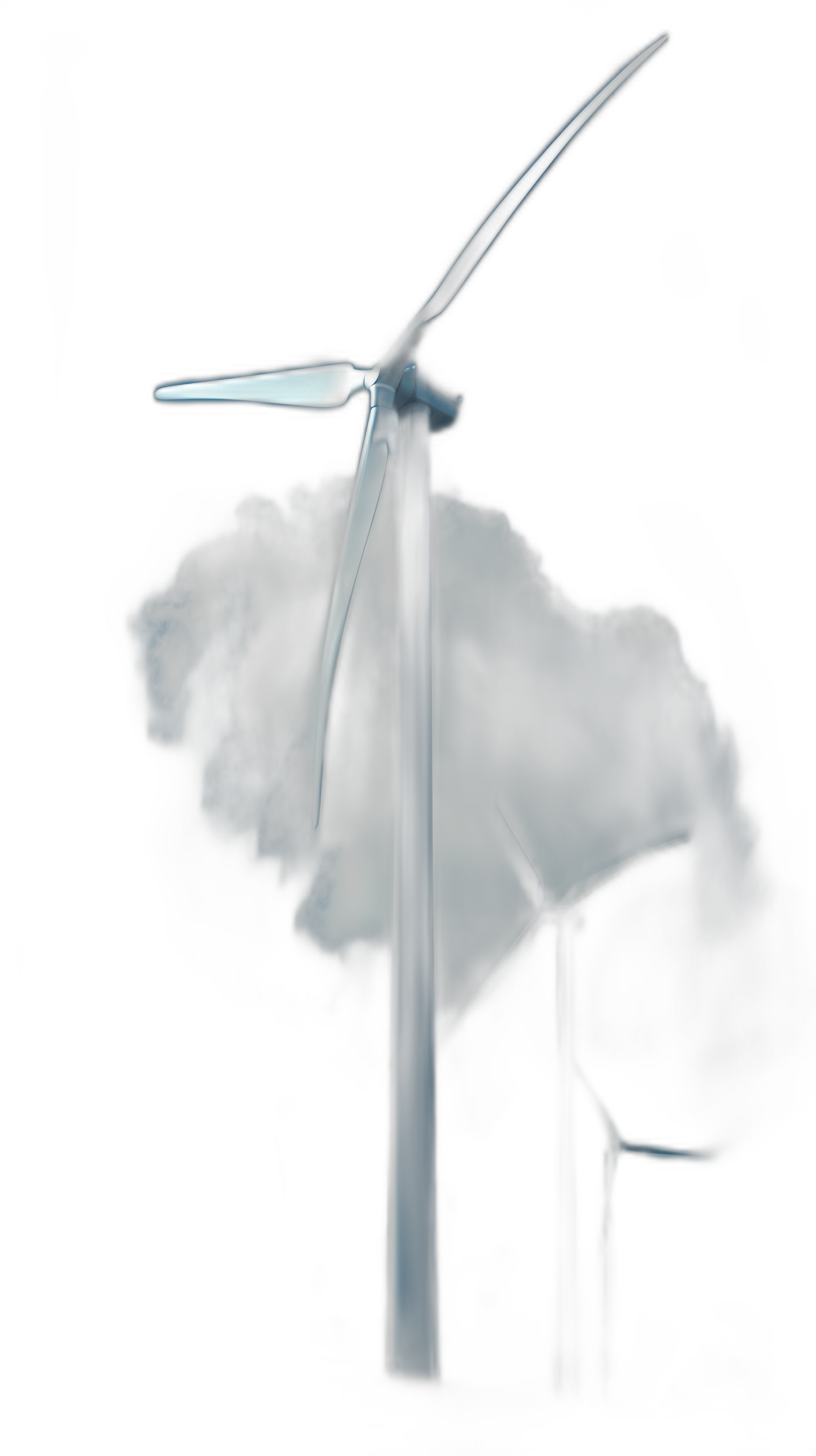 White wind turbine with smoke coming out of it, glowing in the dark, minimalistic, very detailed, dark atmosphere, award winning photography in the style of [Lillian Bassman](https://goo.gl/search?artist%20Lillian%20Bassman) and [Nick Knight](https://goo.gl/search?artist%20Nick%20Knight), double exposure photography, black background, dramatic, studio lighting, cinematic, hyperrealistic, octane render, 3D rendering, high resolution photography, volumetric light, contrast, perfect sharpness, bokeh effect, shot on Canon EOS C70