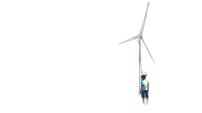 Minimalist black background photo of a person standing next to a wind turbine, with very dark and very low light conditions producing high contrast. The photo appears to be in the style of a minimalist black background photo with a person standing next to a wind turbine in very dark, very low light producing high contrast.