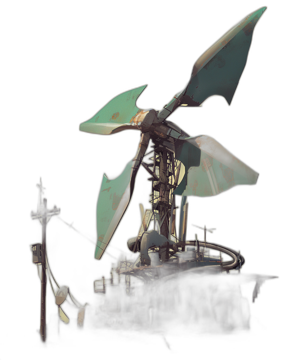 A small flying machine with wings and mechanical structures, green metal, on a black background, concept art in the style of [Studio Ghibli](https://goo.gl/search?artist%20Studio%20Ghibli), anime style, digital painting