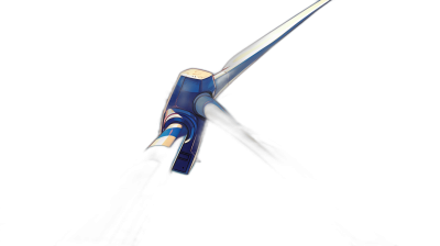 A closeup of the handle and blade, pointing upwards in profile, against a black background. The sword's metallic blue color stands out vividly on its side. A single light source from above casts long shadows across it, creating an atmosphere of mystery or horror. In the style of detailed character design by [Moebius](https://goo.gl/search?artist%20Moebius), Leica M6 film camera with Summilux lens.