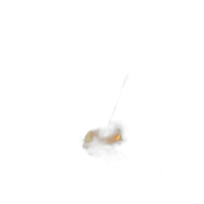 A small, glowing cloud of light on the left side of an all-black background. The cloud is shaped like an orange oval with yellow edges. It appears to be floating in darkness, creating a subtle contrast that makes it stand out prominently against its black surroundings. This cloud has a soft lighting effect as if being illuminated from within. There seems to be some depth or distance between it and everything else around it, giving it an ethereal appearance.