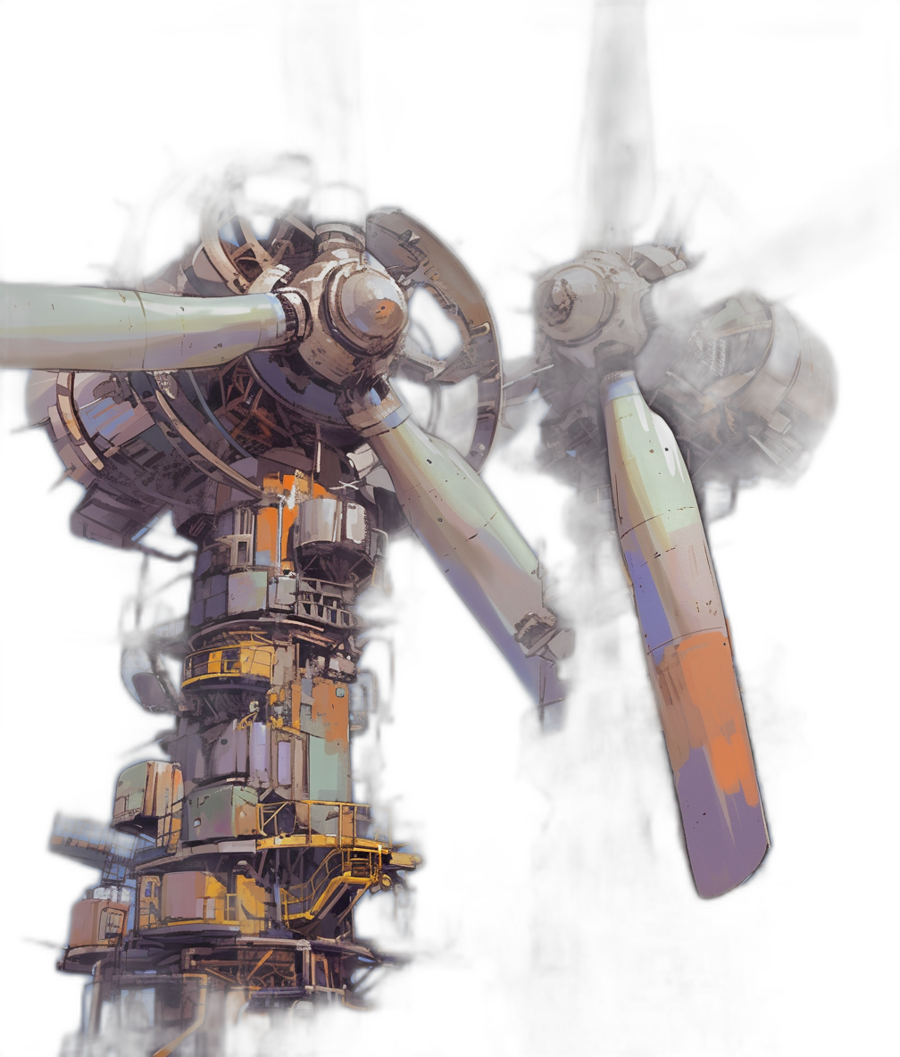 concept art of an engine with propeller, in the style of [Tsutomu Nihei](https://goo.gl/search?artist%20Tsutomu%20Nihei) and [Studio Ghibli](https://goo.gl/search?artist%20Studio%20Ghibli), dark background, low angle shot, very detailed, high resolution