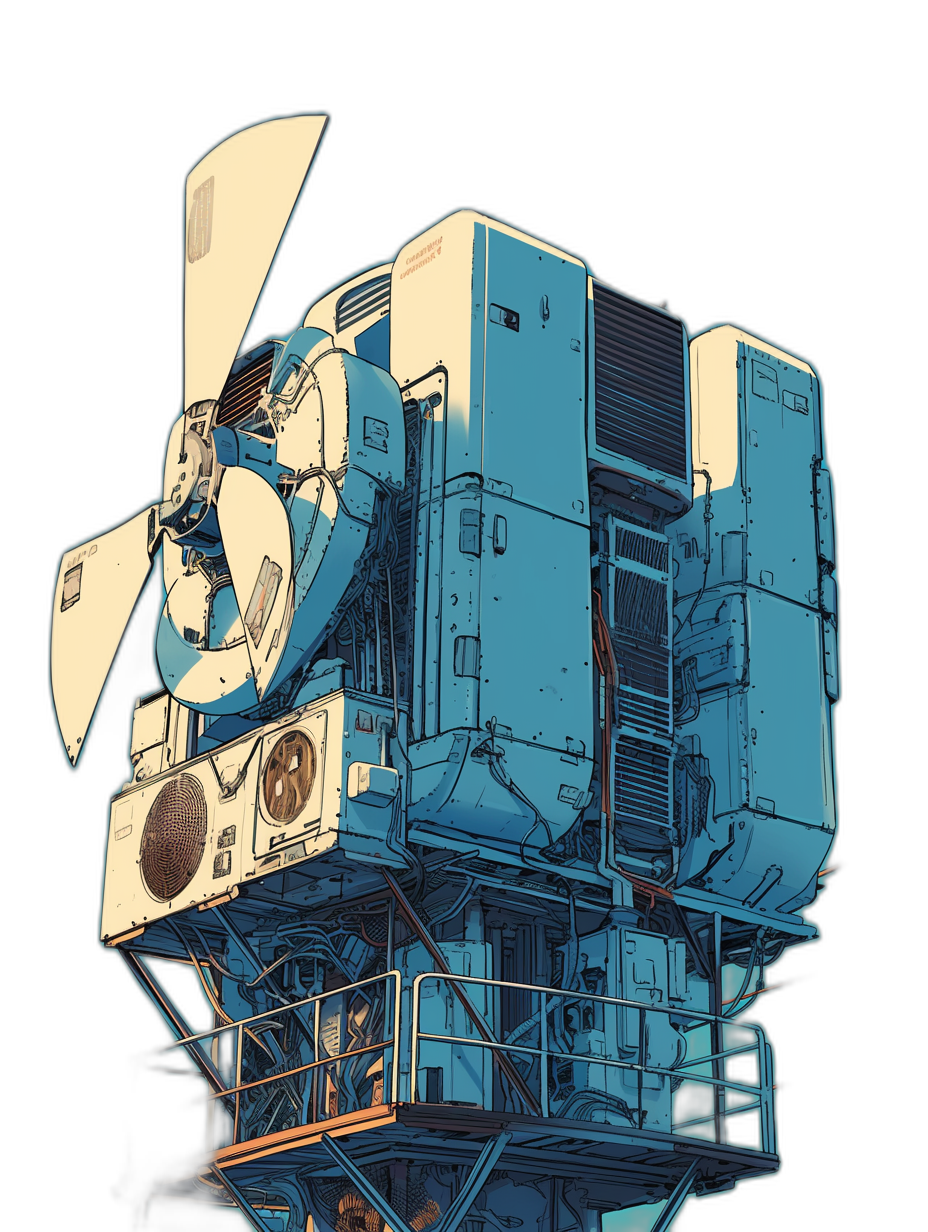 An illustration of an air conditioner machine on top of a space station, in the style of [Moebius](https://goo.gl/search?artist%20Moebius), [Leiji Matsumoto](https://goo.gl/search?artist%20Leiji%20Matsumoto) and [Katsuhiro Otomo](https://goo.gl/search?artist%20Katsuhiro%20Otomo), with a white and blue color palette, isolated against a black background, with high contrast, high resolution, high detail, sharp focus, like a studio photo, with intricate details, a masterpiece, of high quality, high resolution, digital art, in an anime style, with a flat design, like an artstation piece.