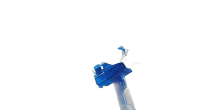 Blue and black glowing Gundam toy sword in the air on a pure solid black background, in a minimalist style, in the style of a studio photography closeup.