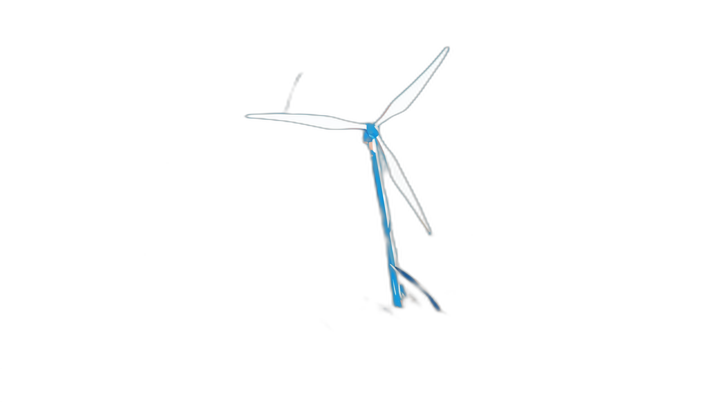 a wind turbine with blue and white lines on black background, simple and minimalistic style, studio lighting, bright light, high resolution photography