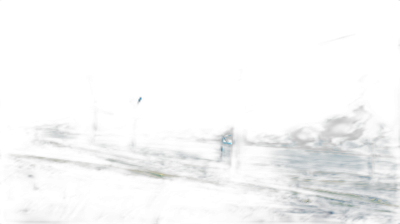 Dark night, distant view of an abandoned parking lot with light trails, creepy atmosphere, horror style, low resolution, dark blue and black colors, ghostly lights, high contrast, digital painting, illustration style.