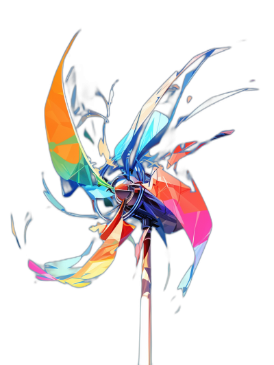 A colorful windmill spinning on a black background, in the digital art style, an illustration painting in the style of digital art.