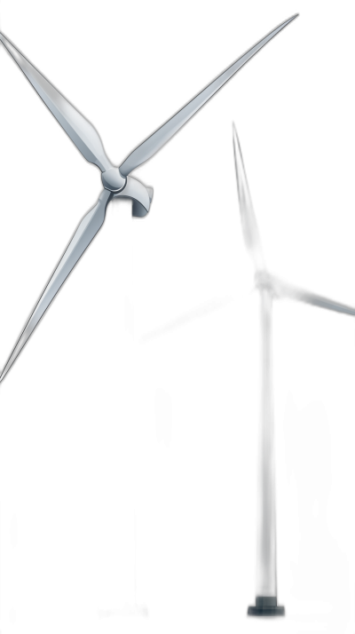 A wind turbine, 3D rendering, black background, white metal texture, closeup of the wings and blades. High resolution, best quality,