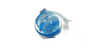 blue and white logo in the shape of an industrial spiral, floating on a black background, 3D render, in the style of Unreal Engine, in the style of Blender.