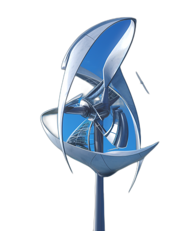 futuristic wind turbine, on a black background, with a blue and silver color scheme, 3D rendered in a perspective view of the monopidelberg in the style of [Hajime Sorayama](https://goo.gl/search?artist%20Hajime%20Sorayama).