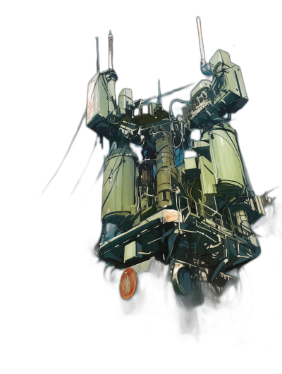 A mech robot is hanging on the side of an oil tanker, in the style of anime, with a dark background and high contrast, using digital art techniques to create detailed textures. It features green tones and has many wires connecting it to its body. The central composition creates a strong sense of perspective. in the style of [Moebius](https://goo.gl/search?artist%20Moebius), [Hiroshi Yoshida](https://goo.gl/search?artist%20Hiroshi%20Yoshida), kawase hasui, amano, with highly detailed illustrations, anime, cyberpunk themes, against a dark background, at high resolution and with high detail.