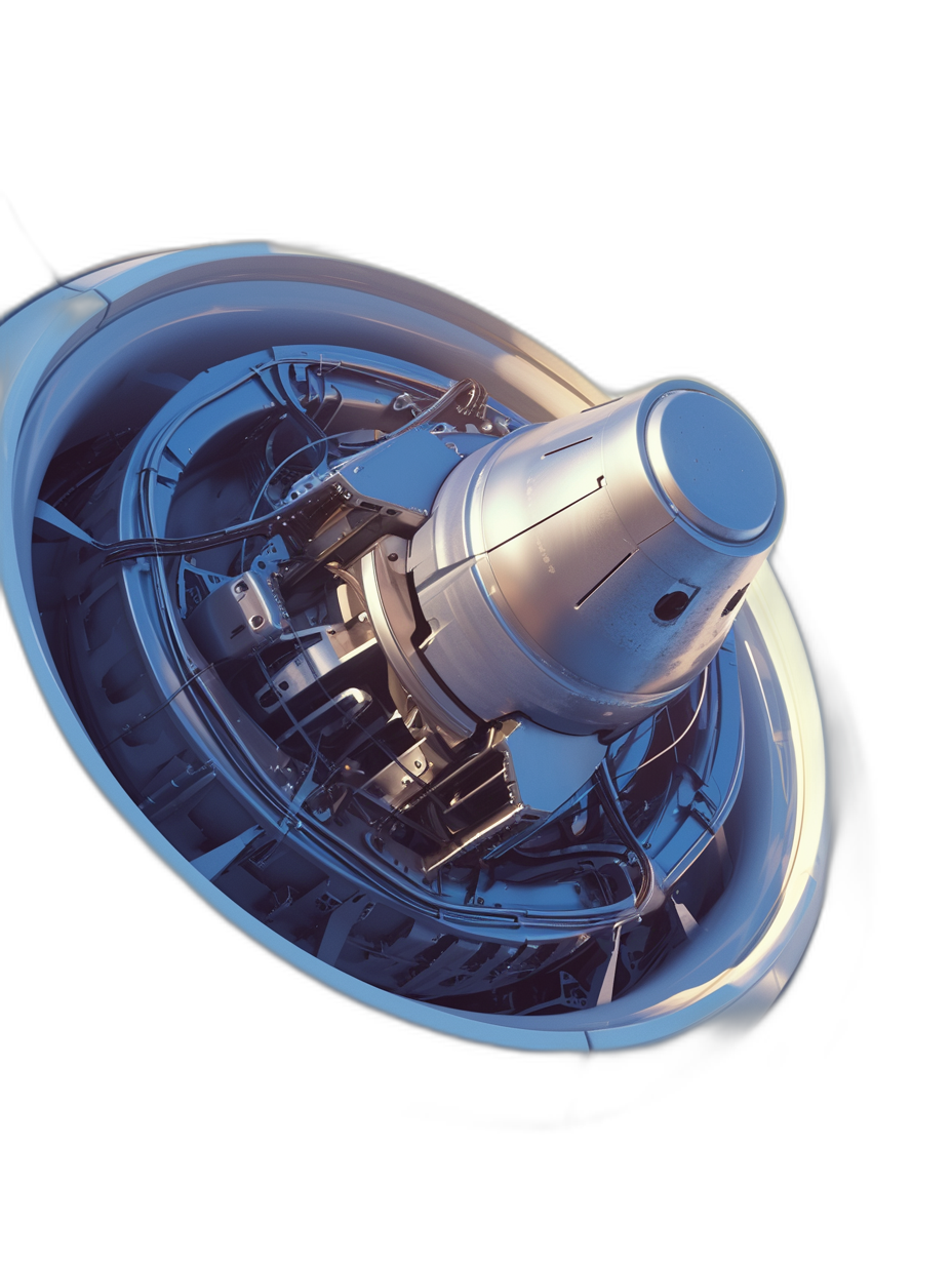 A futuristic rocket engine on a black background in the style of [Ralph McQuarrie](https://goo.gl/search?artist%20Ralph%20McQuarrie) and [Chris Foss](https://goo.gl/search?artist%20Chris%20Foss), seen from above in a close up, 3D rendered, symmetrical, with studio lighting, hyper realistic, rendered in octane, with a metallic finish and chrome texture, high resolution, very detailed with intricate details.