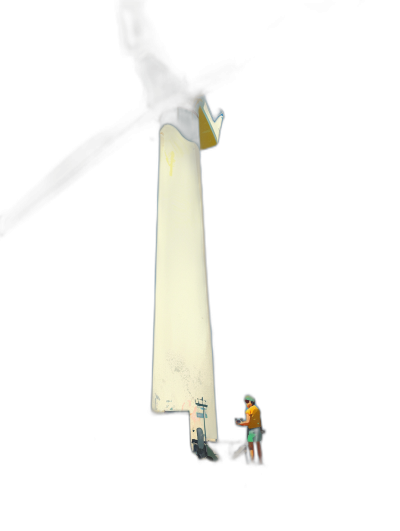 A small figure of an artist painting the white lighthouse, miniatures, minimalist stage design, black background, cartoon style graffiti, low angle shot, microphotography, clean and simple designs, high resolution, dark yellow green and light amber colors