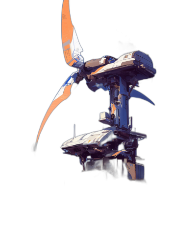 A small wind turbine with two blades on top of a space station, concept art in the style of [Atey Ghailan](https://goo.gl/search?artist%20Atey%20Ghailan) and [Ashley Wood](https://goo.gl/search?artist%20Ashley%20Wood), black background, blue, orange, and white colors.