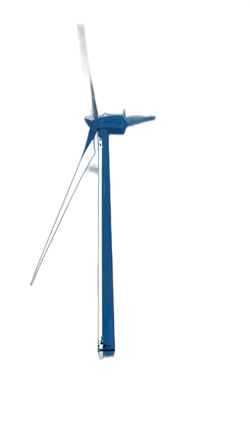 minimalist wind turbine in blue on a black background, low angle shot, 3D render in the style of octane render, simple lines, minimalistic, white and blue, hyper realistic, very detailed, high resolution