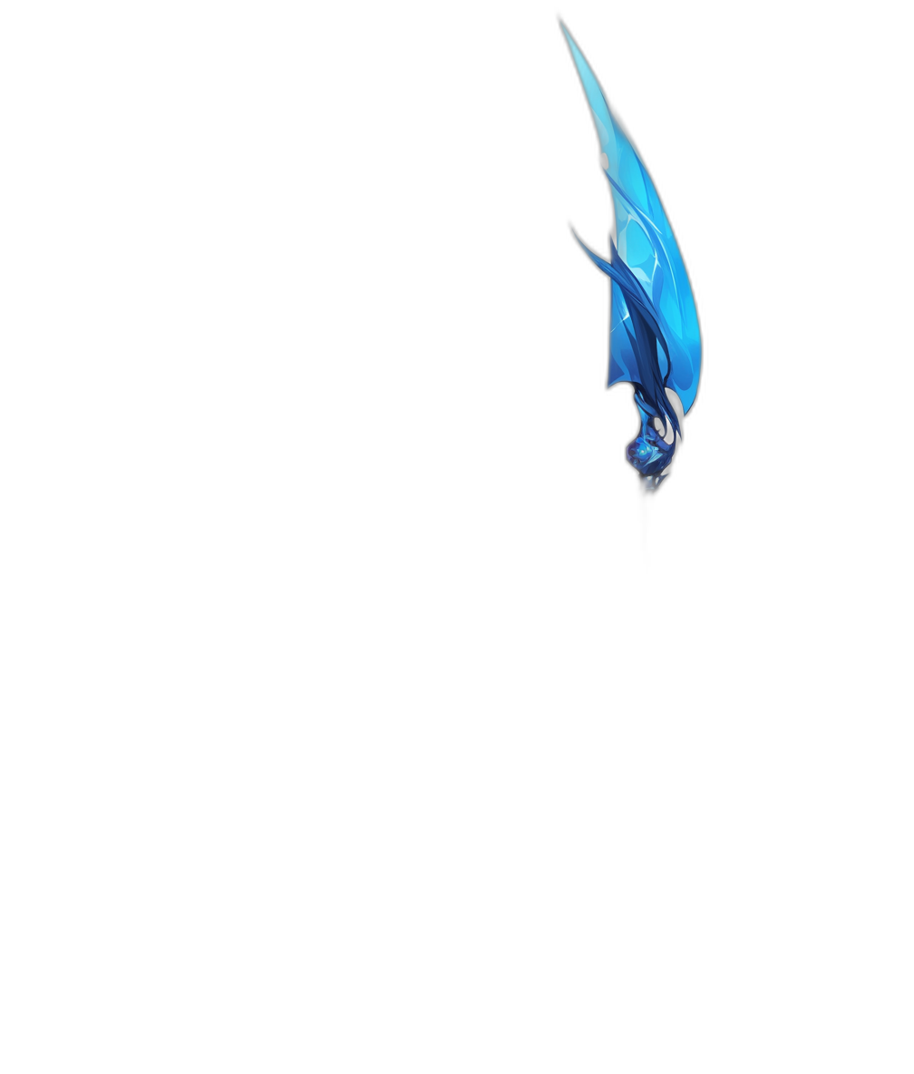 blue liquid on black background, minimalistic style, simple shape, cartoon character, pixar artstyle, flying in the air, curved