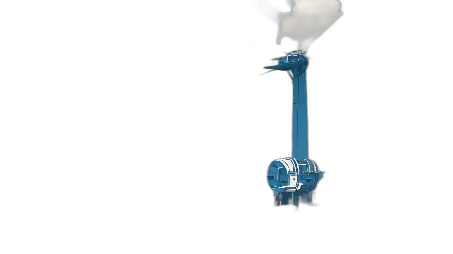 A blue cargo crane emitting smoke on a black background, a 3D render with a simple design in the style of Pixar and in a cartoon style, with high resolution and high detail, and cinematic lighting.