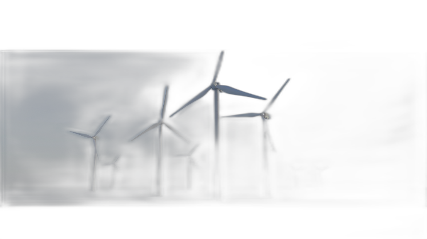 A dark background with wind turbines in the foreground, blurred in a hyper realistic style.