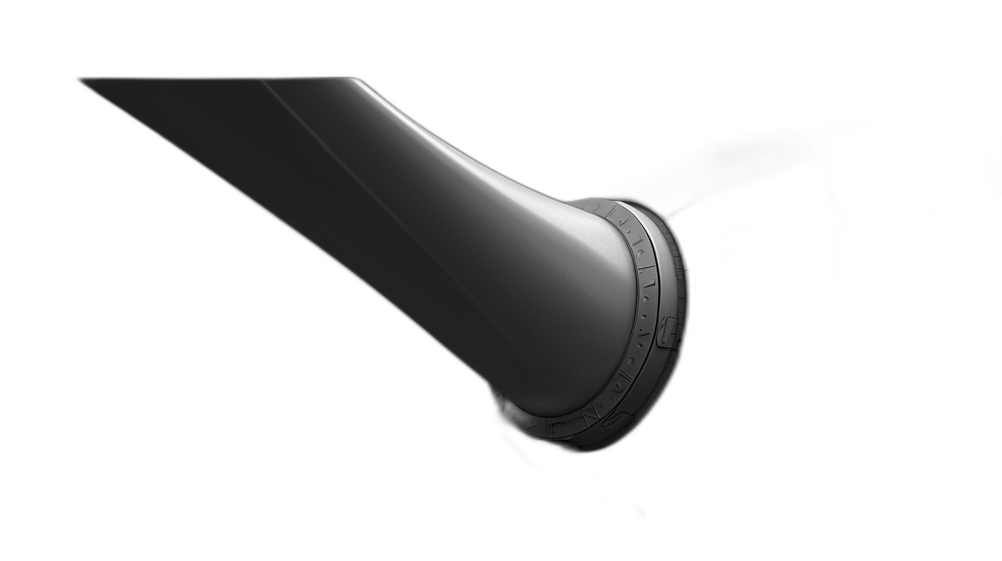 A long, slender white pipe against a black background shown from the side in a hyper realistic style, rendered in 3D with Octane and Cinema4D or Blender design styles at a high resolution with a close up, macro lens view in sharp focus showing highly detailed and intricate details in a super detailed and very accurate rendering with no blur.