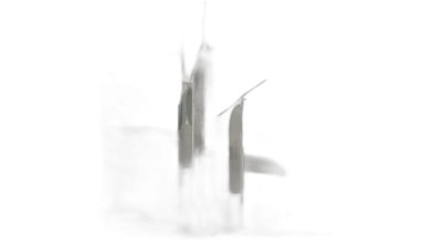 A small white spaceship is flying in the darkness against a very dark black background in the style of blurred photography. The art has a minimalist style and was award winning art.