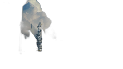 A small cloud of smoke forms the shape and structure of the Pisa tower, with a dark background and taken from a low angle shot providing a side view with a black sky in the style of minimalist photography and a simple composition with high contrast.