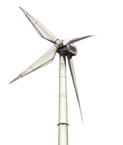 white wind turbine, low angle shot, black background, photorealistic, octane render, high resolution photography