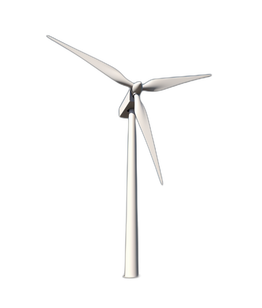 A wind turbine, a simple structure, white in color, on a solid black background, in an isometric view, rendered in an ultra realistic style, of high resolution, with no shadows, shown in closeup, with a perfect composition, rendered in a super detailed style, of high definition.