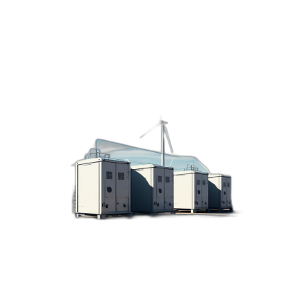 White wind energy storage container, black background, three-dimensional rendering effect, 3D model, three-quarter view, high resolution, high detail, high quality, high sharpness, high contrast, professional photography, professional lighting, professional color grading, hyper realistic.