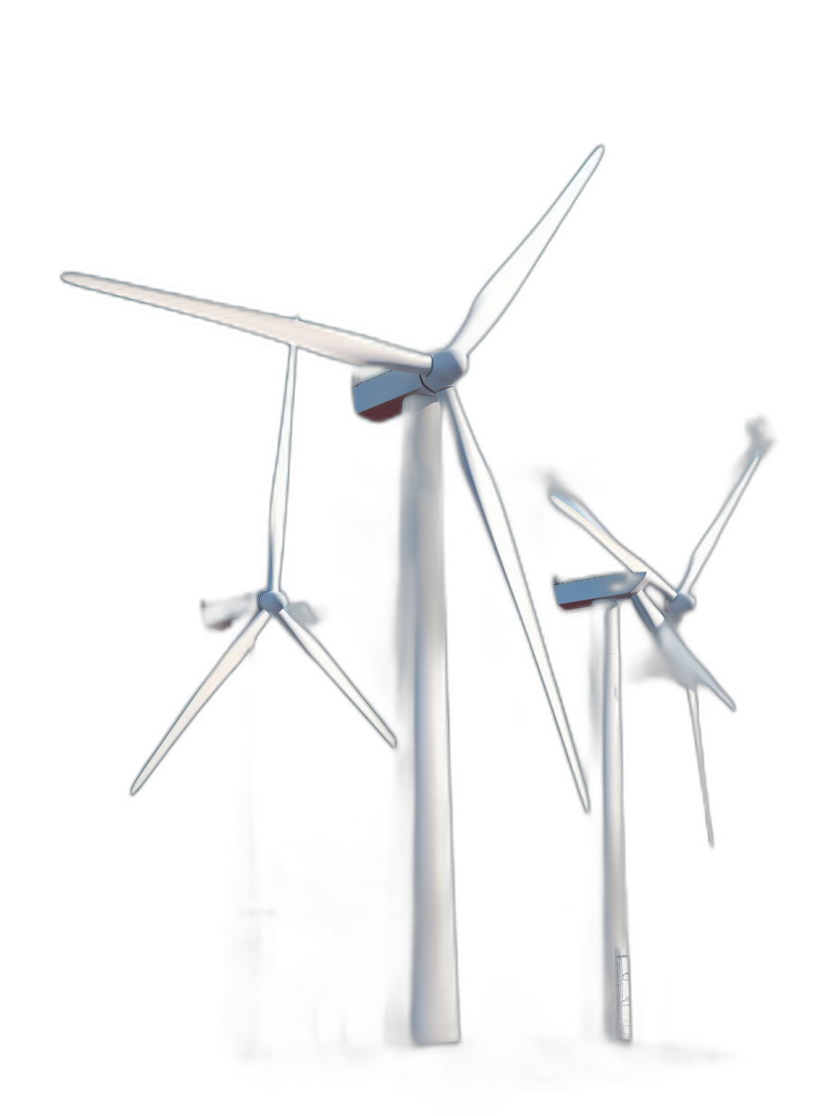 3 wind turbines, 2D illustration, black background, white on top of the picture, very simple design, high resolution, 8K,