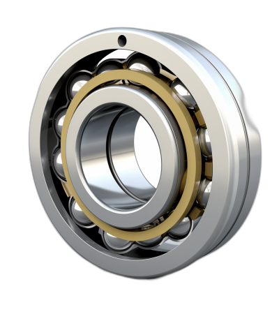 3D render of isolated ball and roller bearings on a black background, in a hyper realistic style.