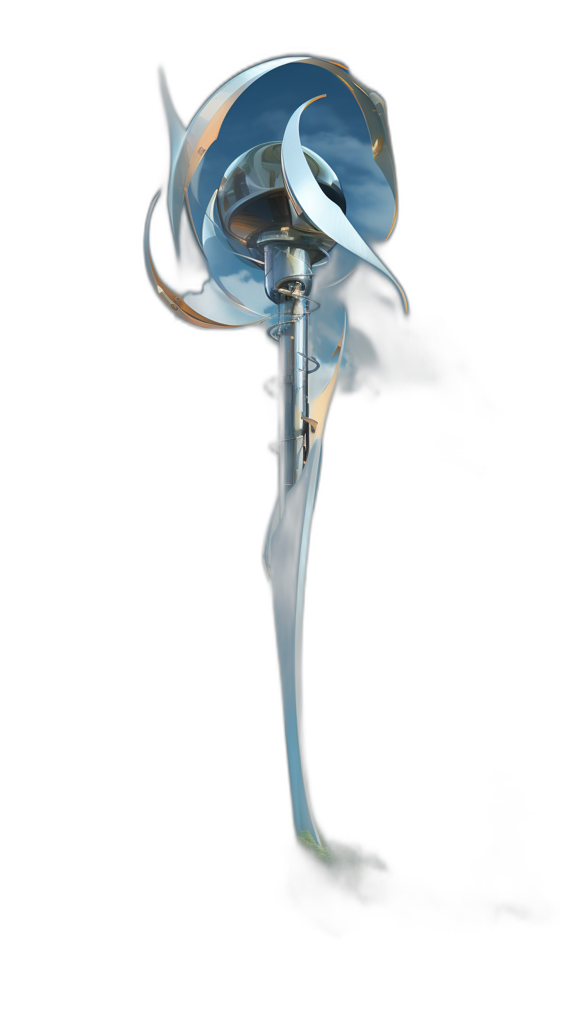 smoke, windmill in the shape of an olympic torch with black background, high resolution, highly detailed, 3D, realism style, cinematic lighting + photo taken in the style of ARRI, photorealistic, film grain effect