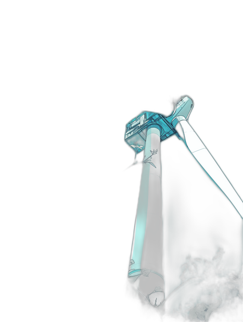 Side view of the glowing white and teal sword on top of an energy tower, vector design, black background, in the style of a cartoon, simple lines, low detail, no shading, flat colors.