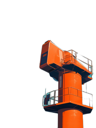 A flat illustration of an orange modern control tower on a black background, from a high angle view with low detail, in a smooth and clean style in the style of [Syd Mead](https://goo.gl/search?artist%20Syd%20Mead).