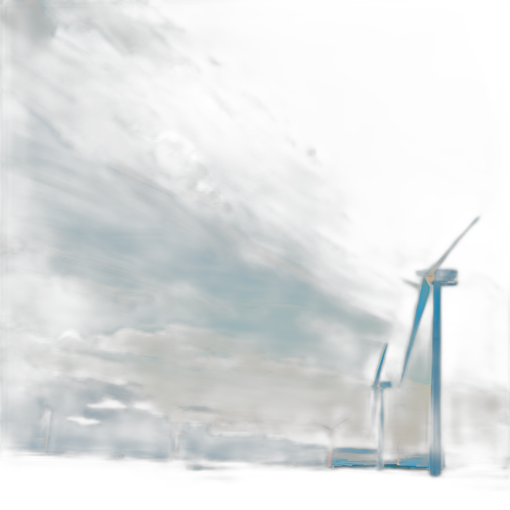 digital painting of wind turbines in the dark sky, blue and white color palette, blurred edges, night time, mysterious atmosphere, windmills in background, motion blur, long exposure effect, atmospheric perspective, shadows casting on clouds, high contrast lighting, detailed textures, soft glow effects, wind is blowing.