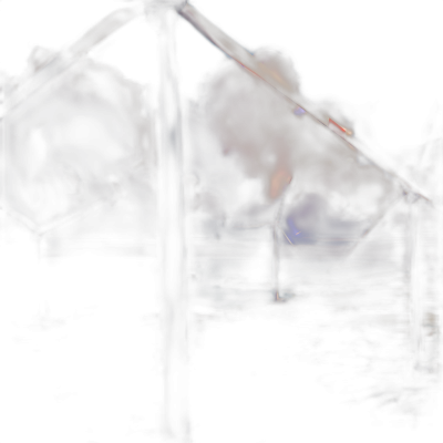 A wind turbine in the dark night, a glass house is behind it with a fallen roof and smoke coming from under its edge, photorealistic closeup with a blurred background, foggy atmosphere, volumetric light, minimalist style, hyperrealistic, rendered with Octane, similar to the style of Unreal Engine, reminiscent of Cinema4D.