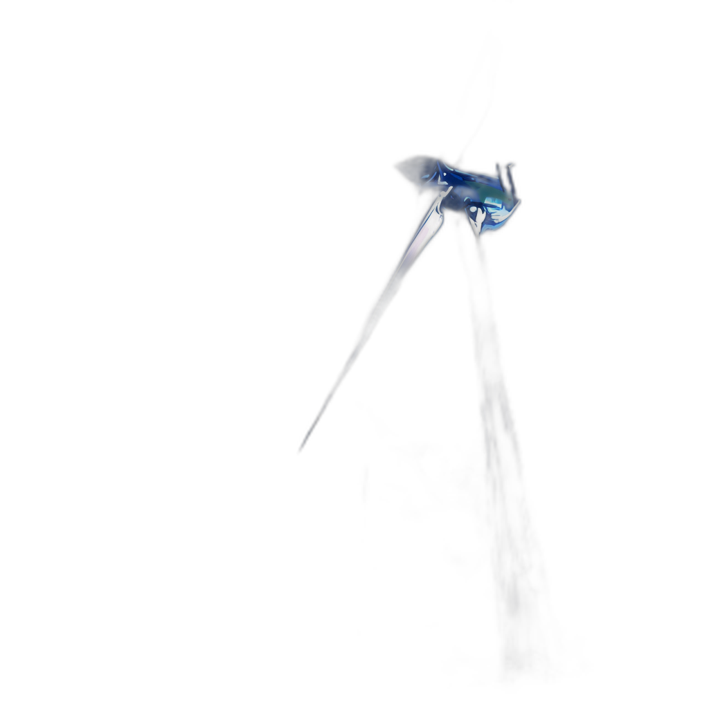 A blue glowing light shines from the top of an open white plastic bag on black background, a large shiny knife is stuck in it, a shadow falls across its blade and reflects on one side of the fabric, the edge glows with bright neon light, a dark environment with only a single source of light, minimalism, cinematic, atmospheric