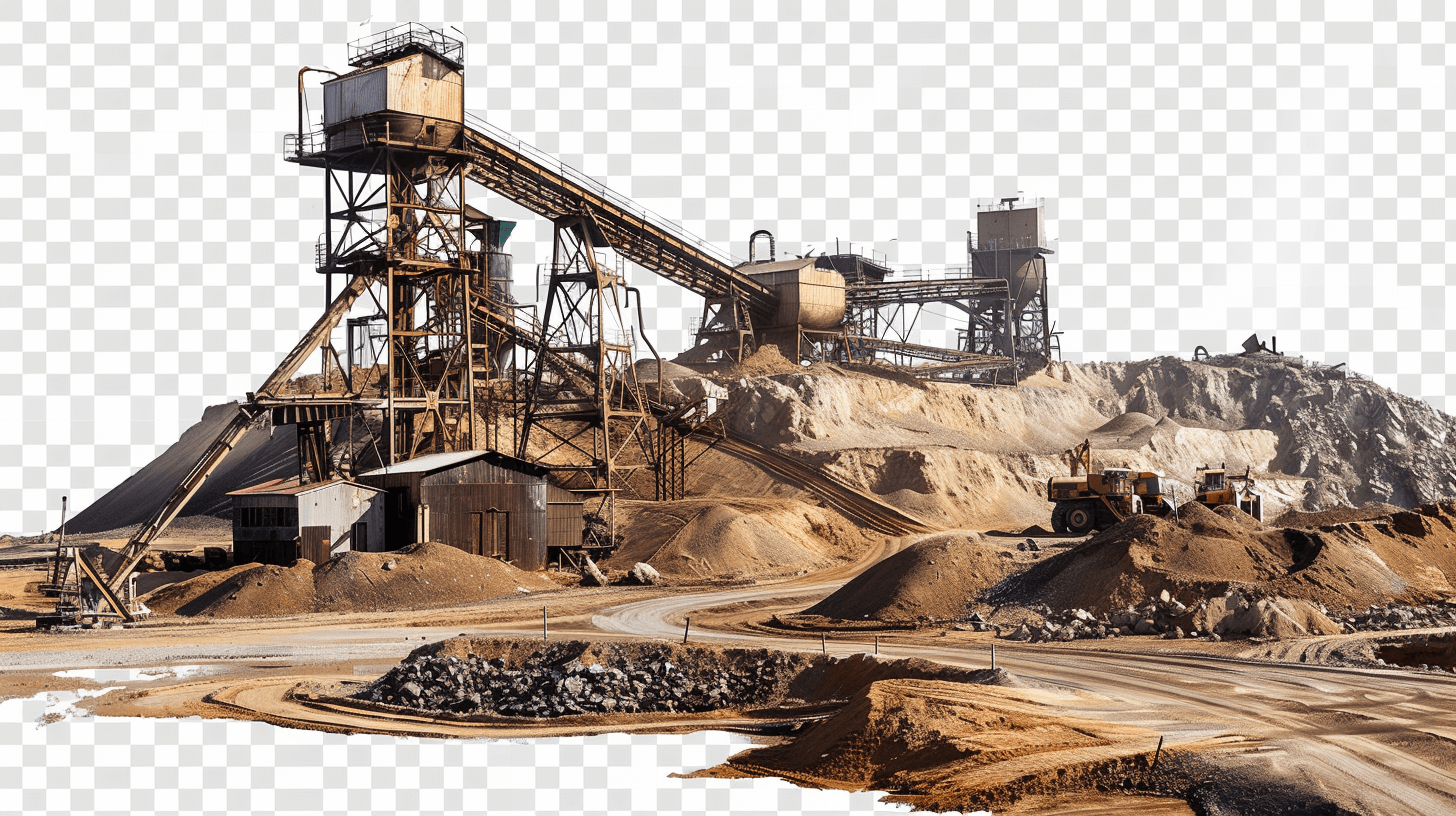 industrial sand and rock mining plant, transparent background