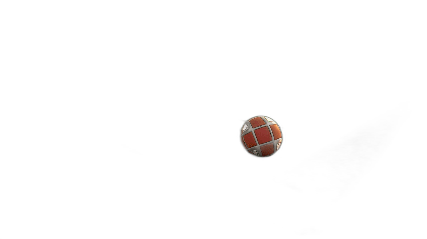 A small brown and white checkered football floating in the air on a black background, with a cinematic style using a 35mm lens at f/22, with accent lighting and global illumination.