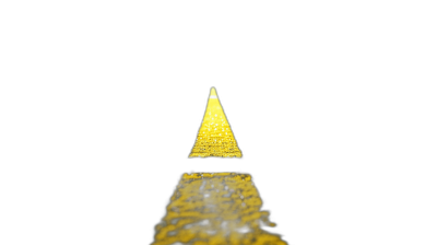 A small yellow triangle in the middle of a black background, reflection photography in the style of science fiction, FHD, high resolution